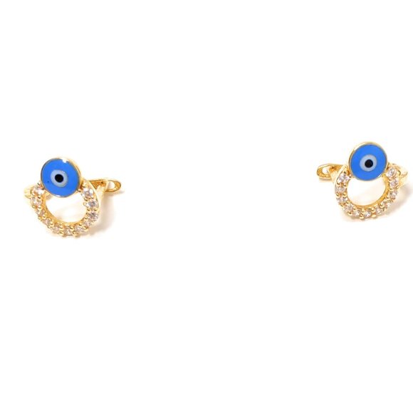 14 Carat Gold Earrings Enamel Evil Eye CZ Stones - Picture 8 of 10
